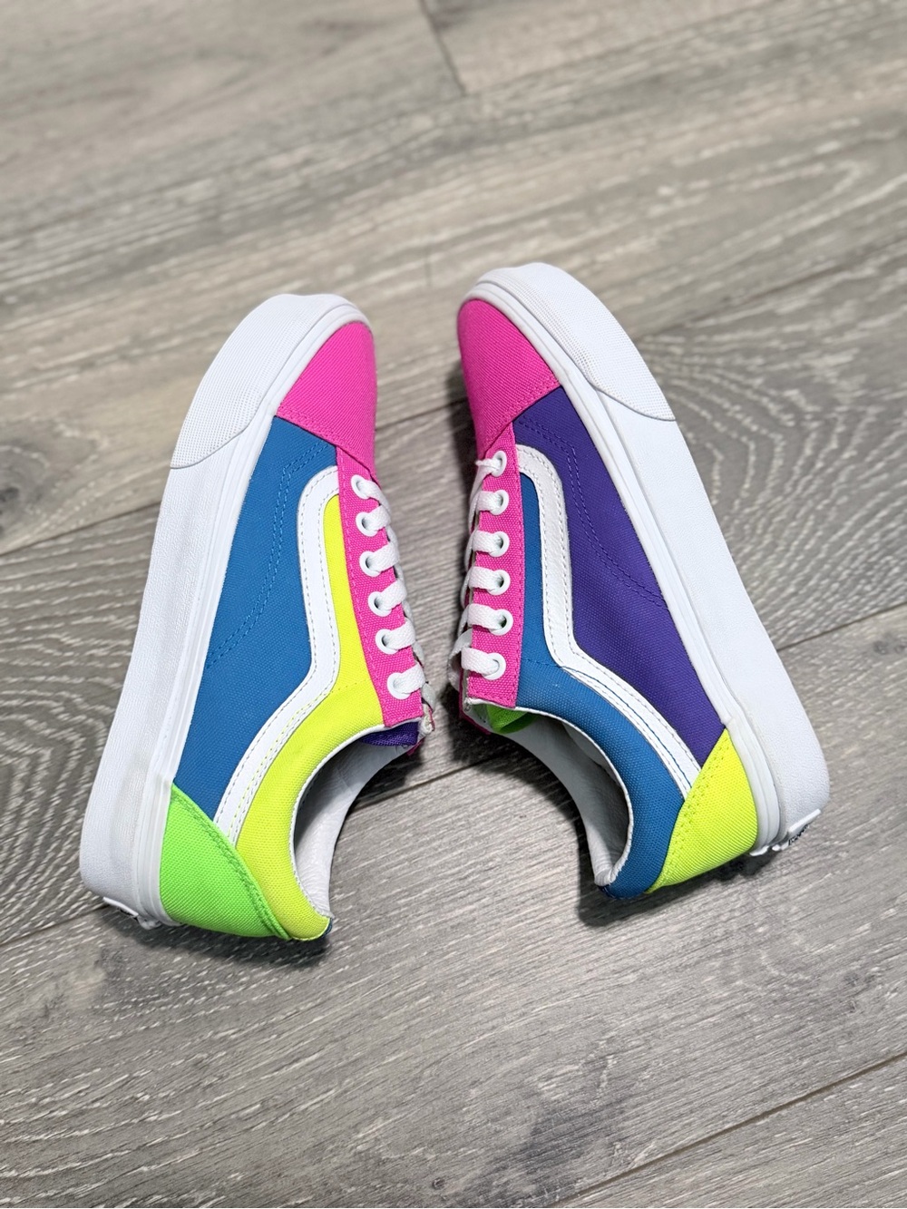 Vans Old School Neon Multi Colorblock Sneakers Pink/Blue/Yellow/Purple M5 W6.5 - Picture 6 of 11